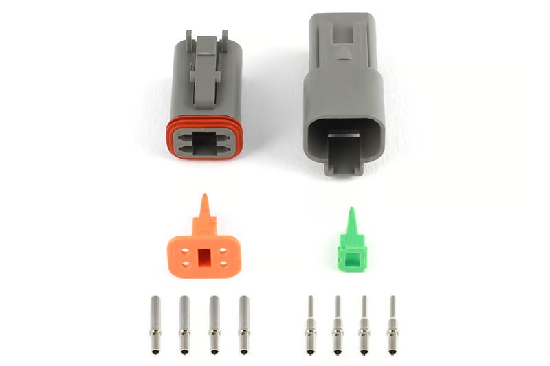 Plug and Pins Only - Matching Set of Deutsch DT-4 Connectors (DT06-4S + DT04-4P) - (13 Amp)